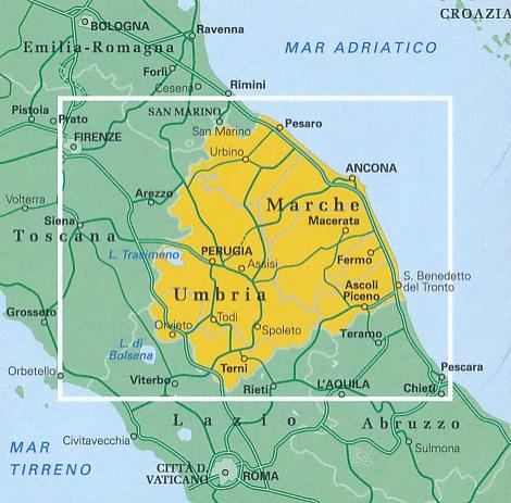 Carte routière n° 8 - Ombrie et Marches (région de Pérouse, Ancone) | Touring Club Italiano-1/200 000 carte routière Touring Club Italiano