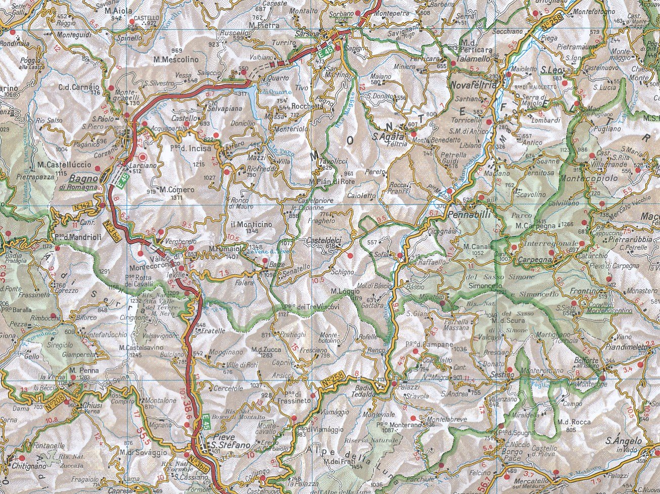 Carte routière n° 8 - Ombrie et Marches (région de Pérouse, Ancone) | Touring Club Italiano-1/200 000 carte routière Touring Club Italiano