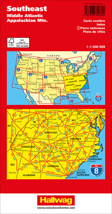 Carte routière n° 8 - USA Sud-Est (MidAtlantic, Appalaches) | Hallwag carte routière Hallwag