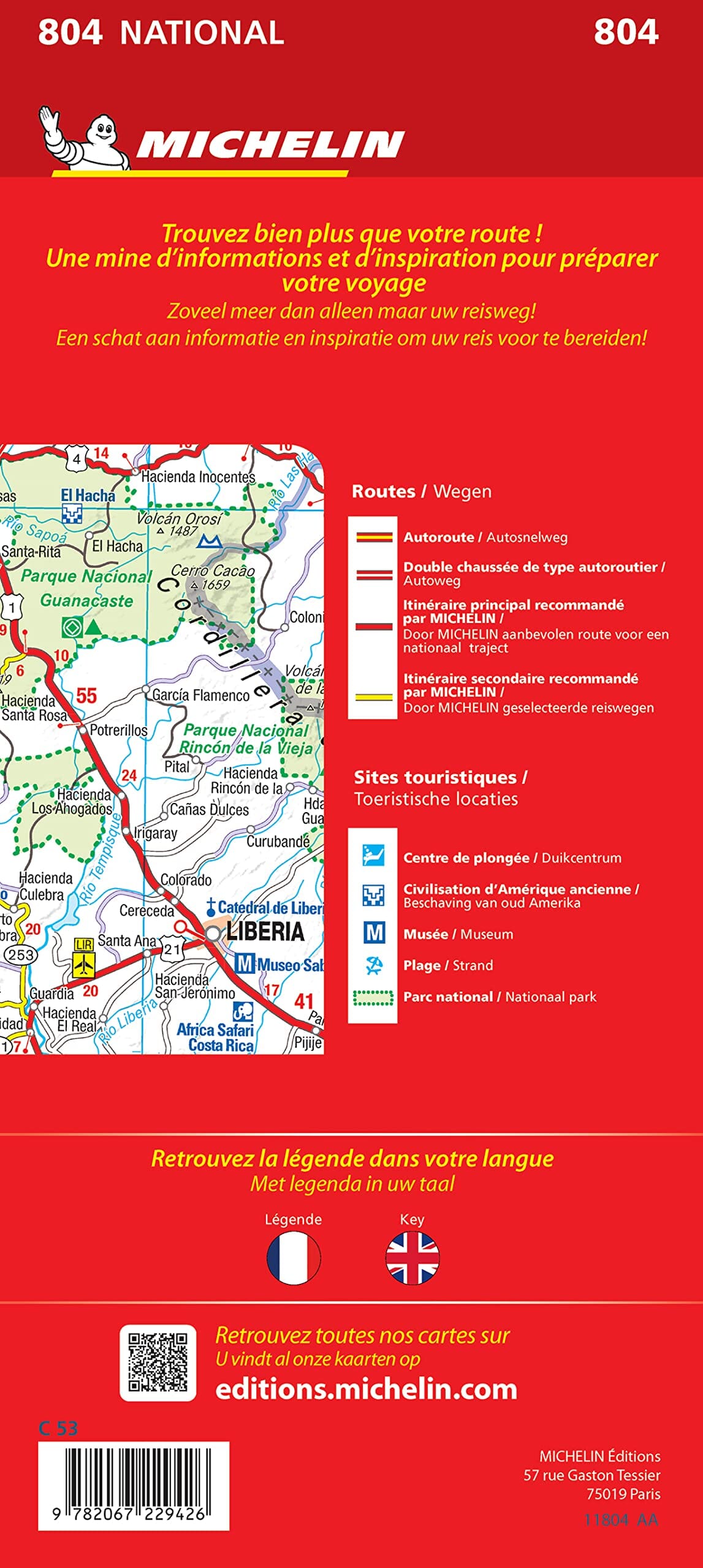 Carte routière n° 804 - Costa Rica | Michelin carte routière Michelin