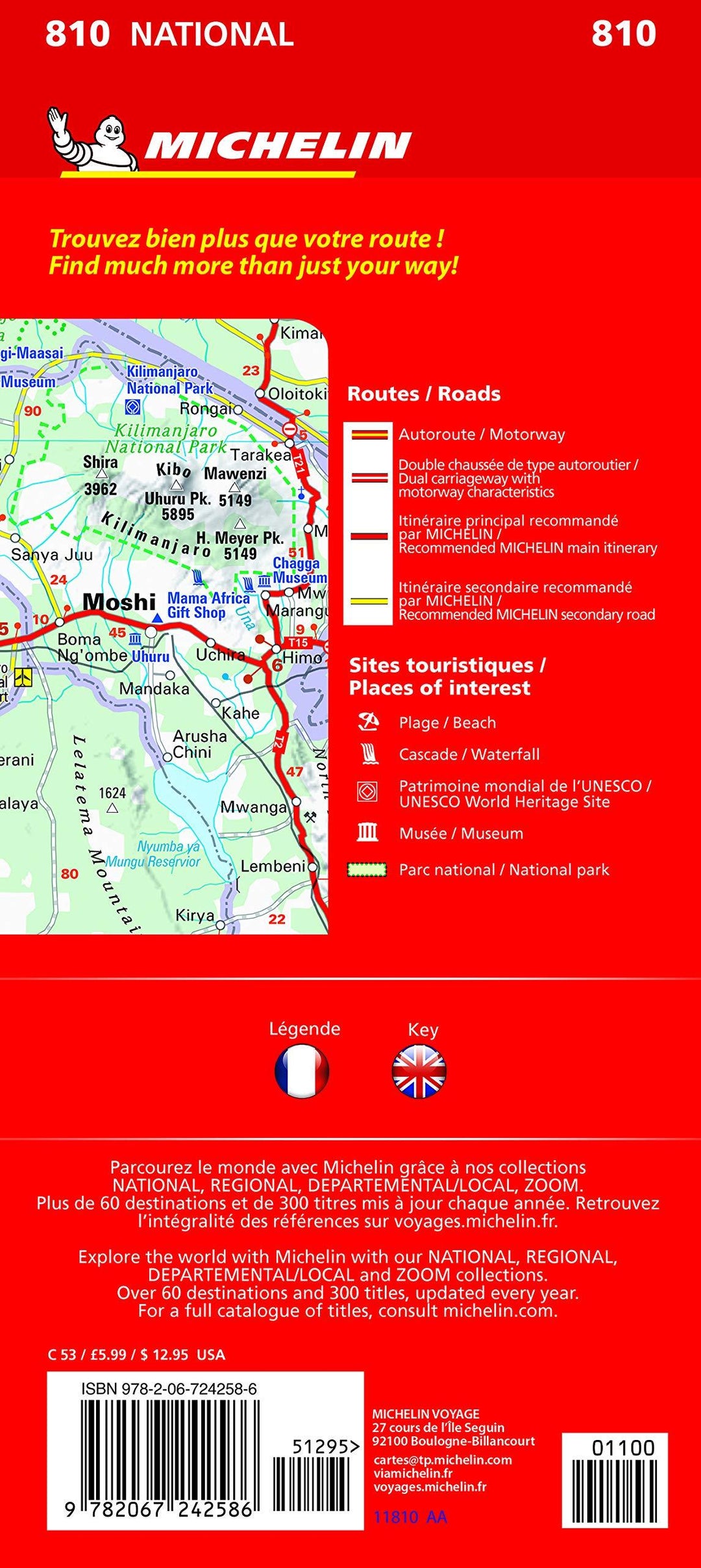Carte routière n° 810 - Tanzanie & Zanzibar | Michelin carte pliée Michelin 