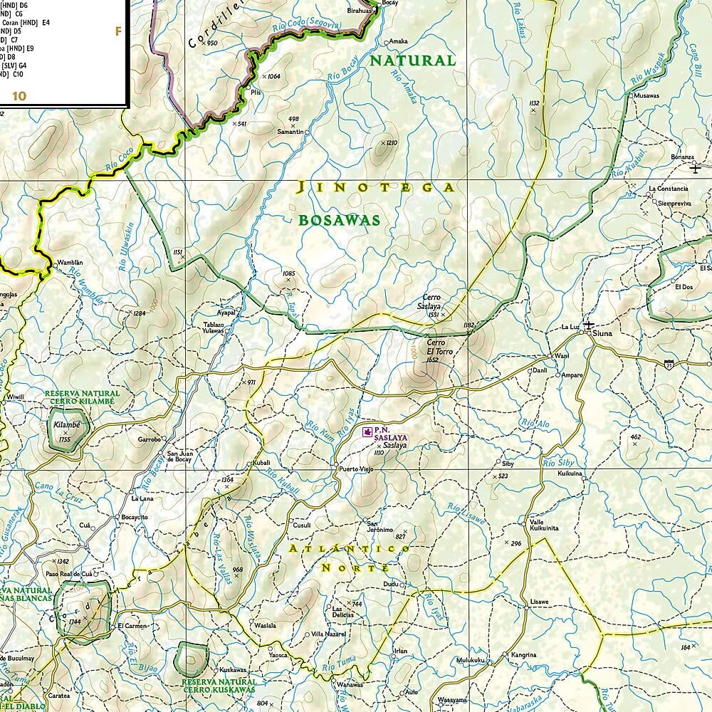 Carte routière - Nicaragua, Honduras & Salvador | National Geographic carte routière National Geographic