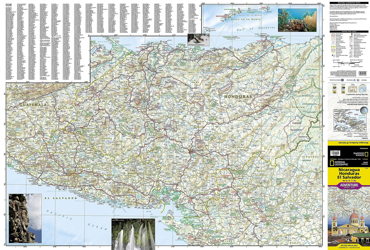 Carte routière - Nicaragua, Honduras & Salvador | National Geographic carte routière National Geographic
