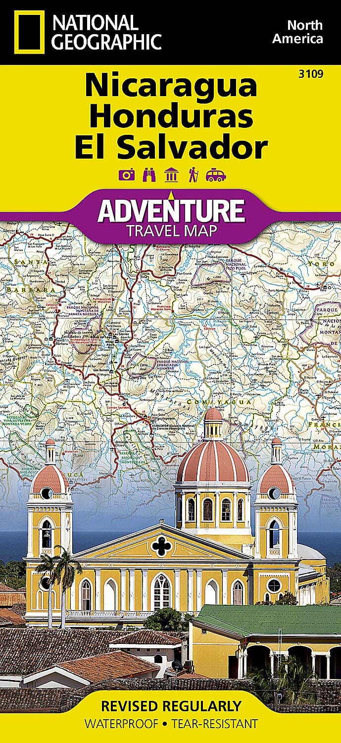 Carte routière - Nicaragua, Honduras & Salvador | National Geographic carte pliée National Geographic 