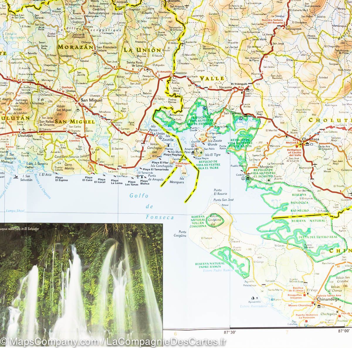 Carte routière - Nicaragua, Honduras & Salvador | National Geographic carte routière National Geographic