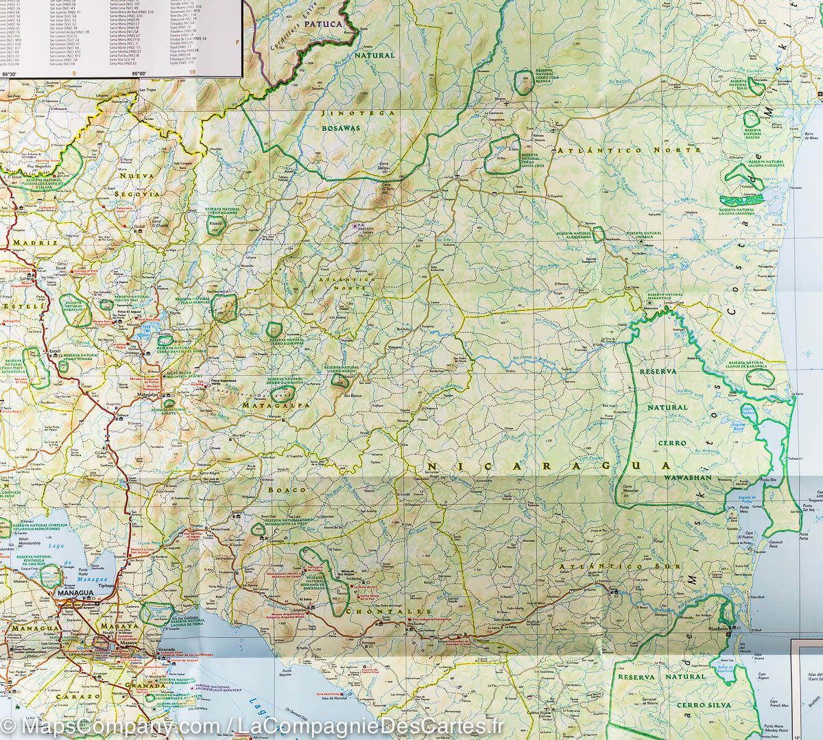 Carte routière - Nicaragua, Honduras & Salvador | National Geographic carte routière National Geographic