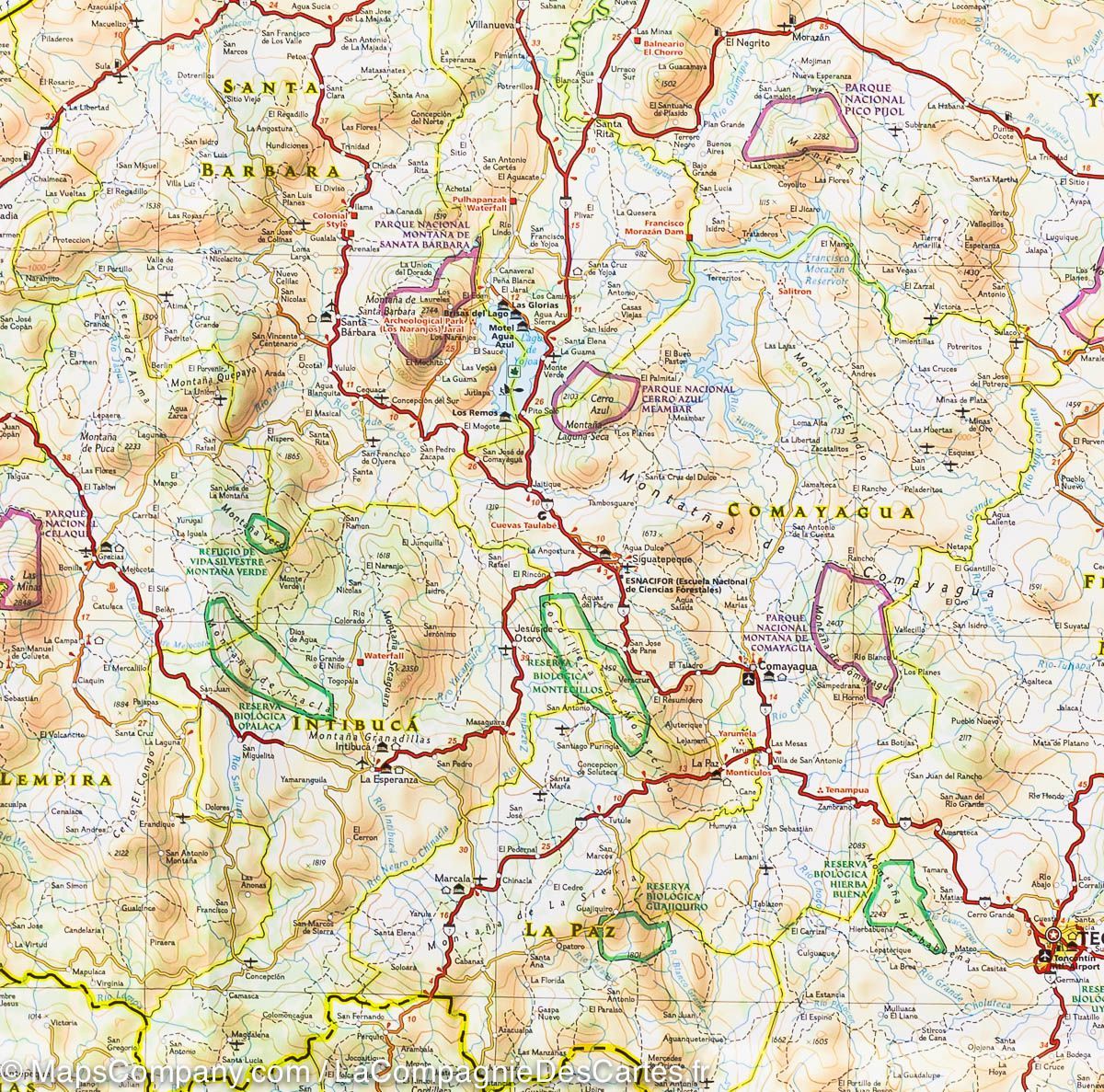 Carte routière - Nicaragua, Honduras & Salvador | National Geographic carte routière National Geographic