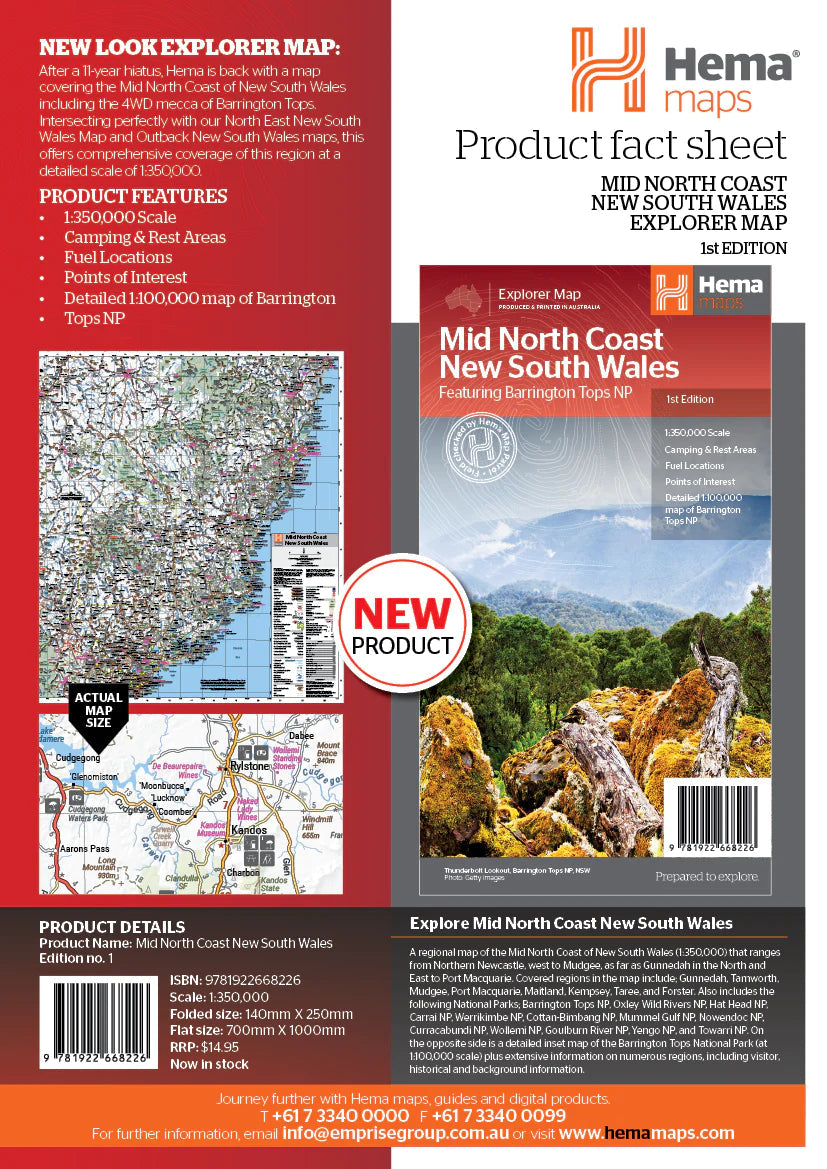 Carte routière - Nouvelle Galles du Sud, Mid North Coast (Australie) | Hema Maps carte pliée Hema Maps 