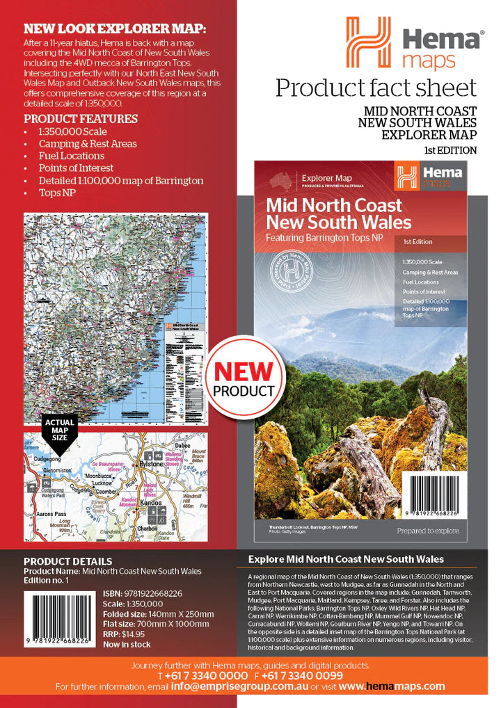 Carte routière - Nouvelle Galles du Sud, Mid North Coast (Australie) | Hema Maps carte pliée Hema Maps 