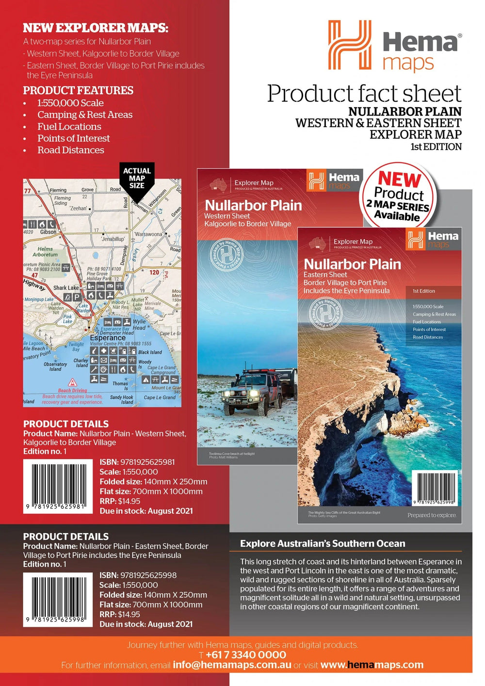 Carte routière - Nullarbor Plain - Eastern Map - Border Village to Port Pirie (Australie Méridionale) | Hema Maps carte pliée Hema Maps 
