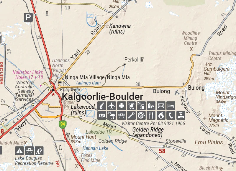 Carte routière - Nullarbor Plain - Ouest : Kalgoorlie to Border Village (Australie Méridionale) | Hema Maps carte routière Hema Maps