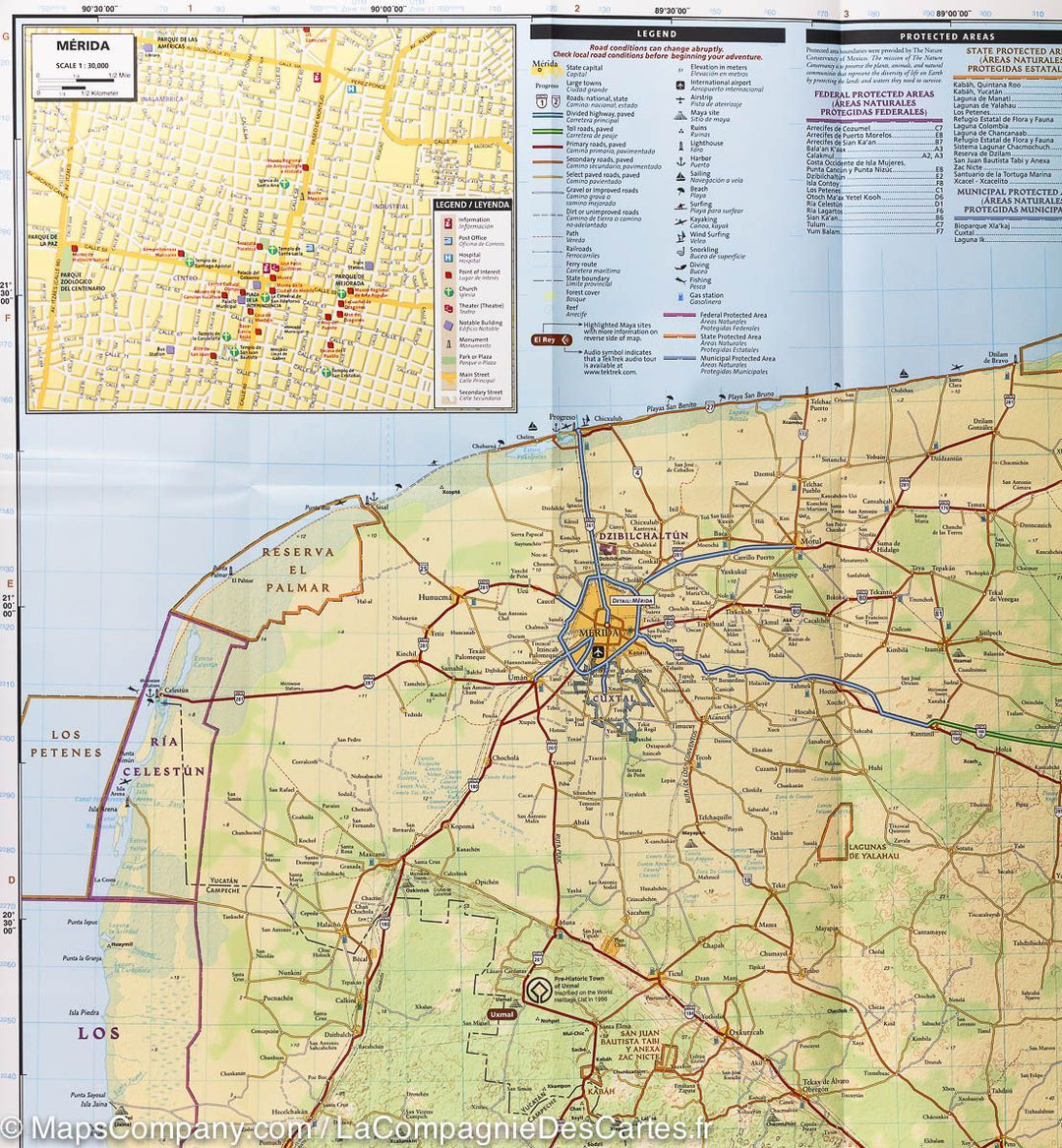 Carte routière - Péninsule du Yucatan Nord (Mexique) | National Geographic carte pliée National Geographic 