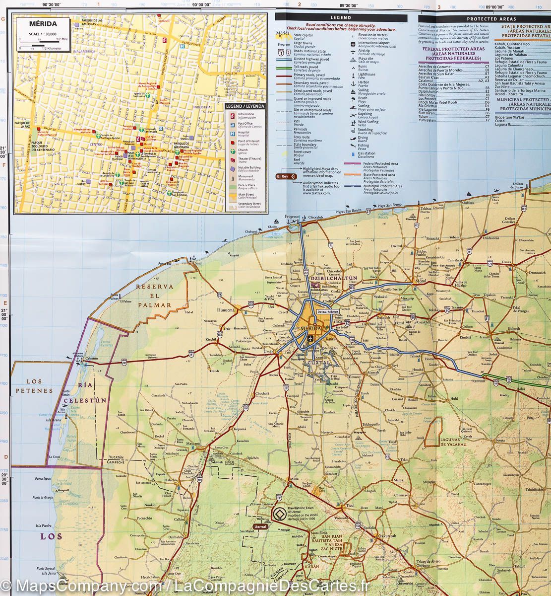 Carte routière - Péninsule du Yucatan Nord (Mexique) | National Geographic carte routière National Geographic