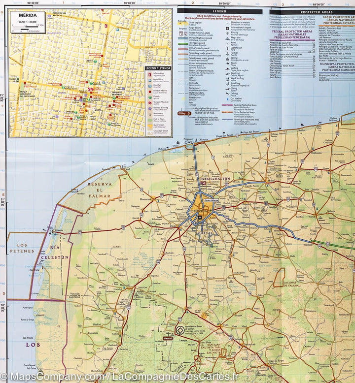 Carte routière - Péninsule du Yucatan Nord (Mexique) | National Geographic carte pliée National Geographic 