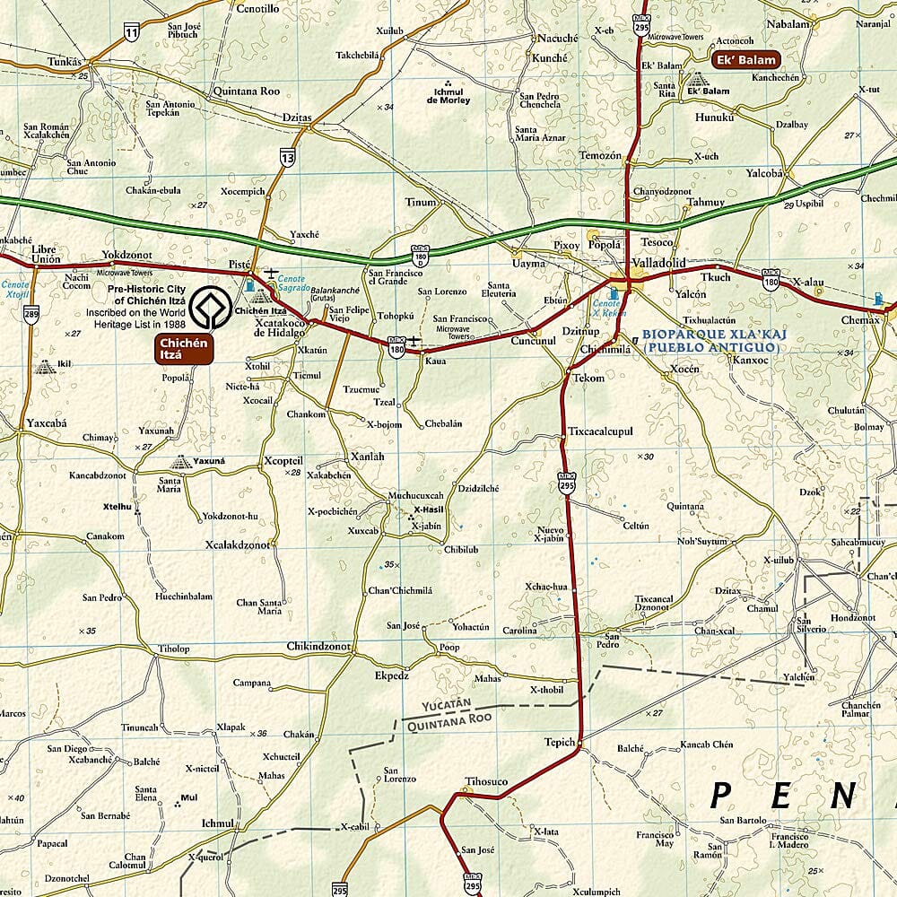 Carte routière - Péninsule du Yucatan Nord (Mexique) | National Geographic carte routière National Geographic