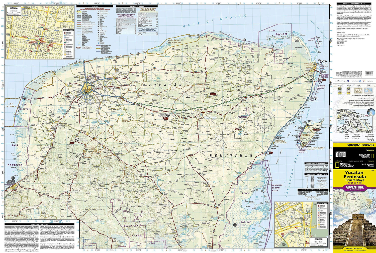 Carte routière - Péninsule du Yucatan Nord (Mexique) | National Geographic carte routière National Geographic