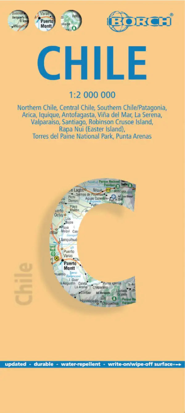 Carte routière plastifiée - Chili | Borch Maps carte routière Borch Maps