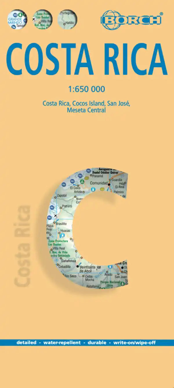 Carte routière plastifiée - Costa Rica | Borch Maps carte routière Borch Maps