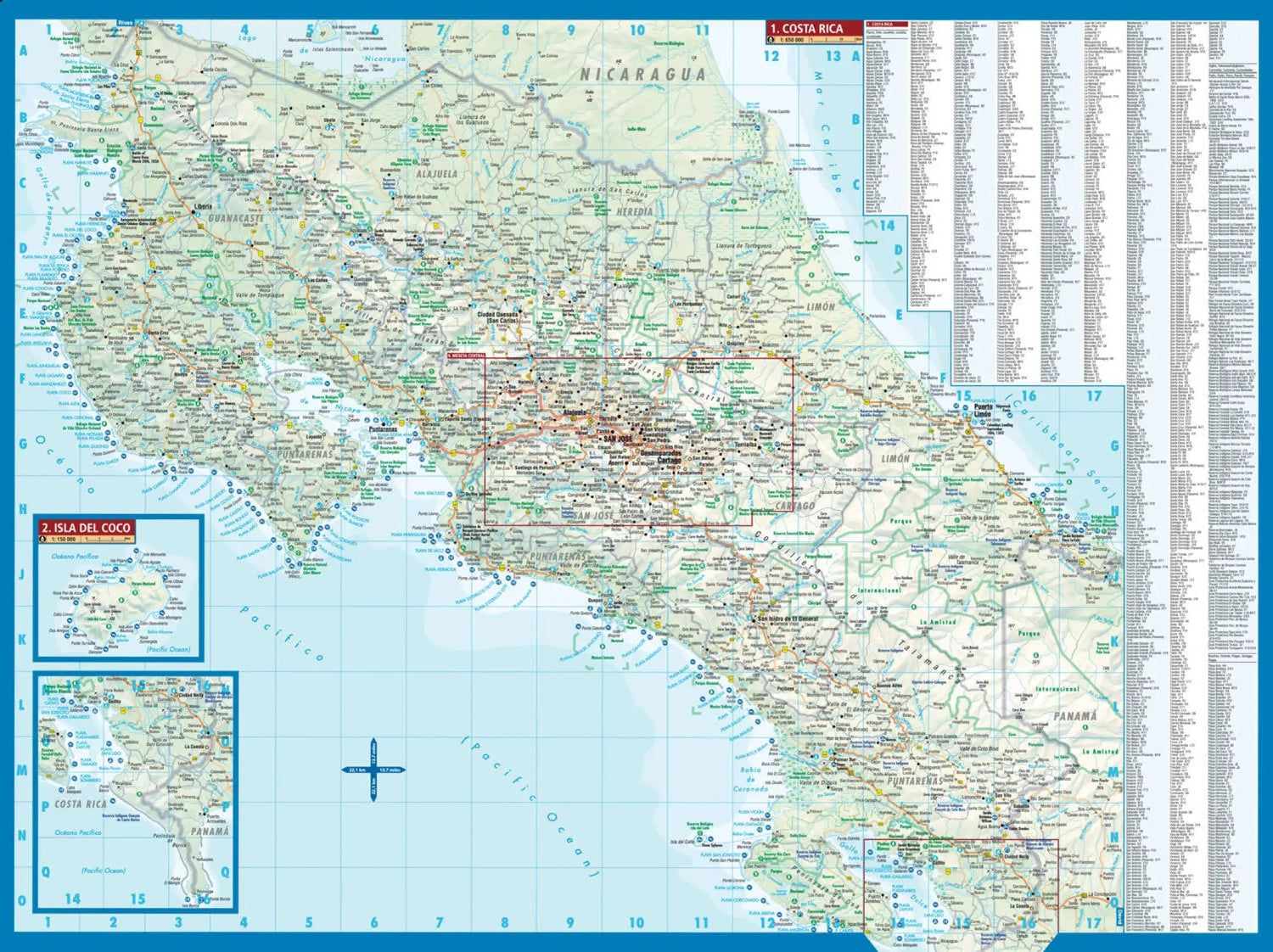 Carte routière plastifiée - Costa Rica | Borch Maps carte routière Borch Maps