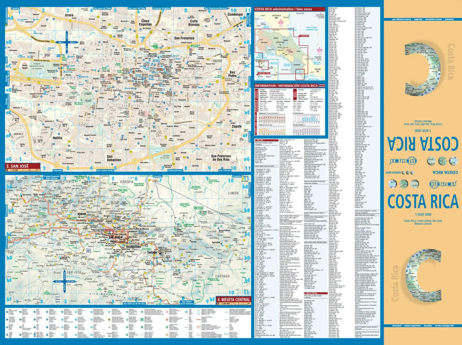 Carte routière plastifiée - Costa Rica | Borch Maps carte routière Borch Maps
