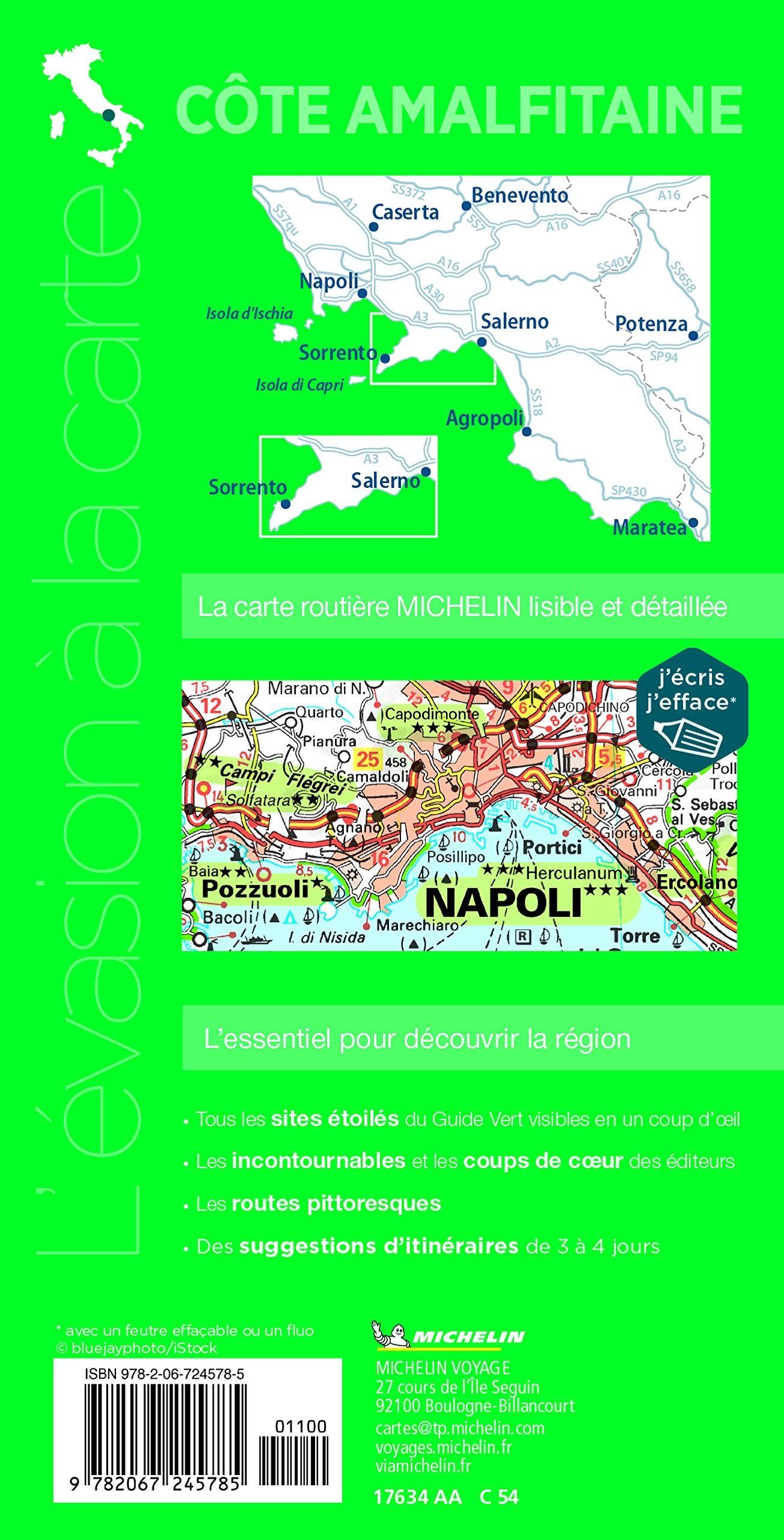 Carte routière plastifiée - Côte Amalfitaine (Naples, Pompéi, Capri, Cilento) | Michelin carte routière Michelin
