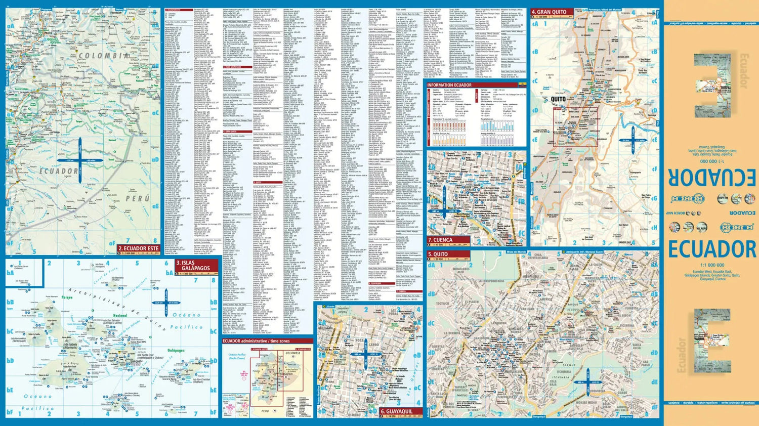 Carte routière plastifiée - Equateur et Galapagos | Borch Maps carte routière Borch Maps