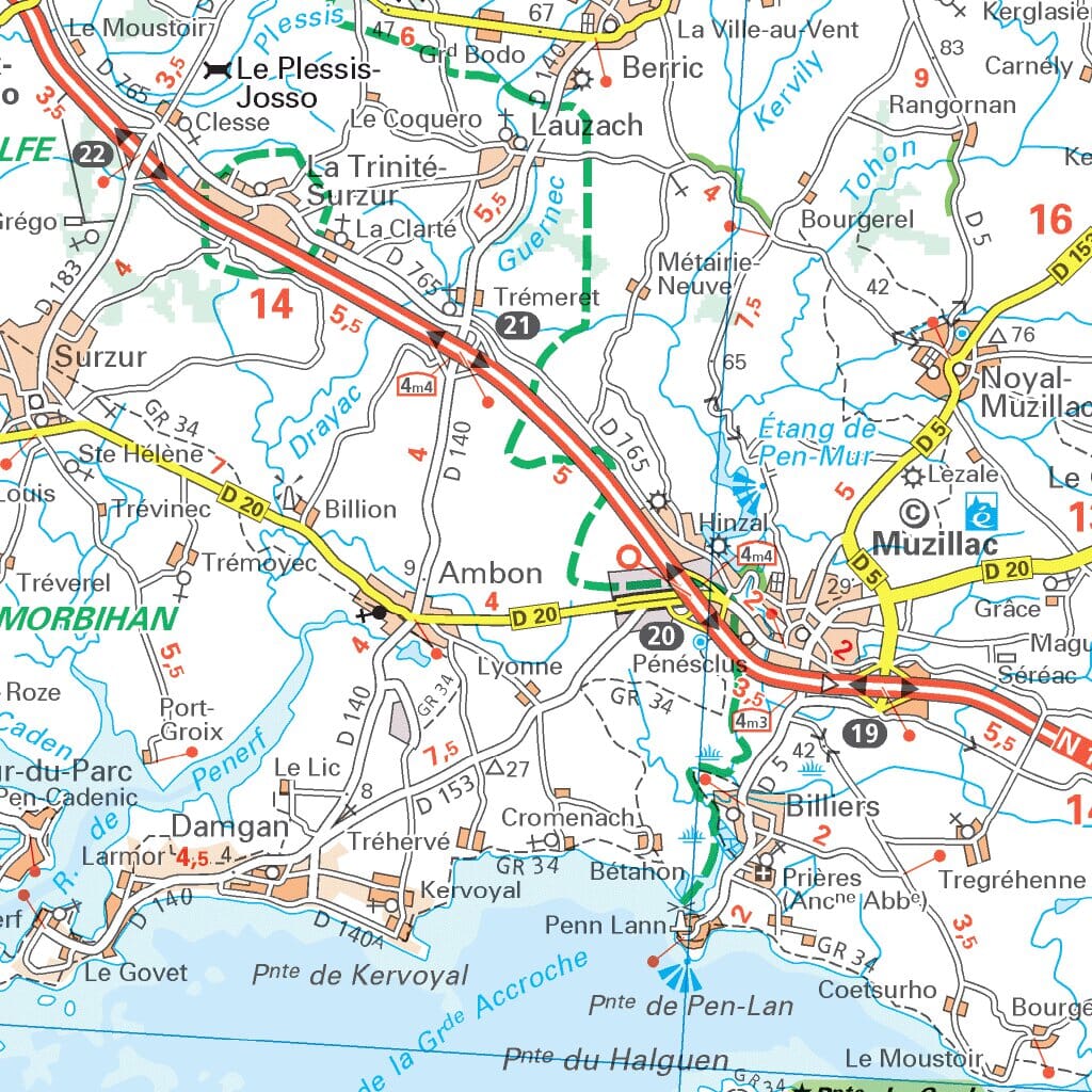 Carte routière plastifiée - Golfe du Morbihan (Lorient, Vannes, La Baule) | Michelin carte routière Michelin