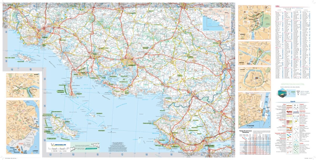 Carte routière plastifiée - Golfe du Morbihan (Lorient, Vannes, La Baule) | Michelin carte routière Michelin