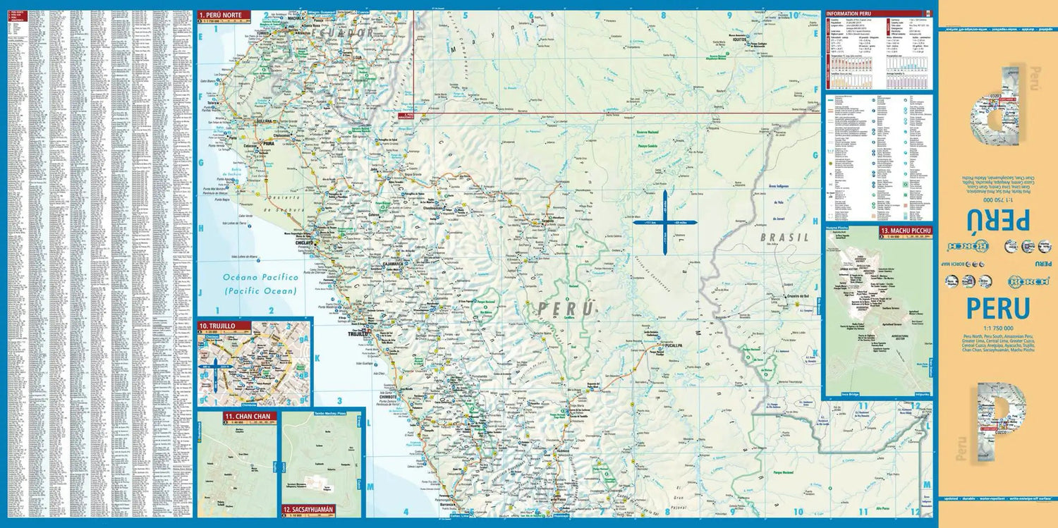 Carte routière plastifiée - Pérou | Borch Maps carte routière Borch Maps
