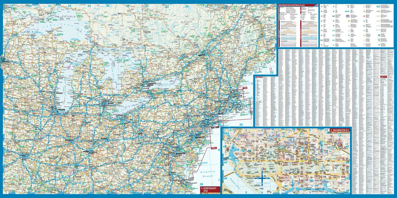 Carte routière plastifiée - USA Nord-Est | Borch Maps carte routière Borch Maps