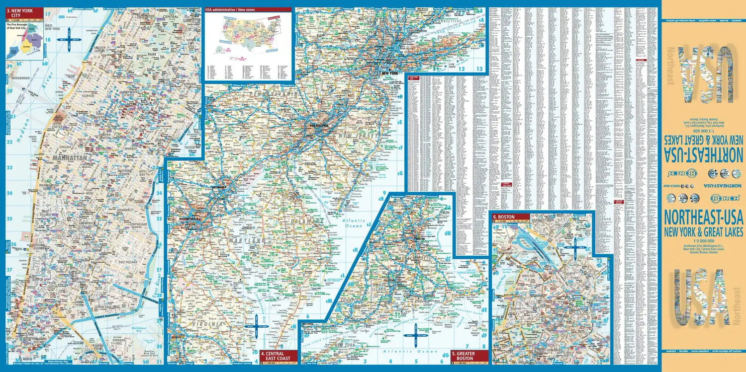 Carte routière plastifiée - USA Nord-Est | Borch Maps carte routière Borch Maps