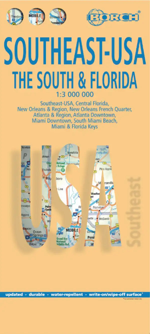 Carte routière plastifiée - USA Sud-Est | Borch Map carte pliée Borch Map 