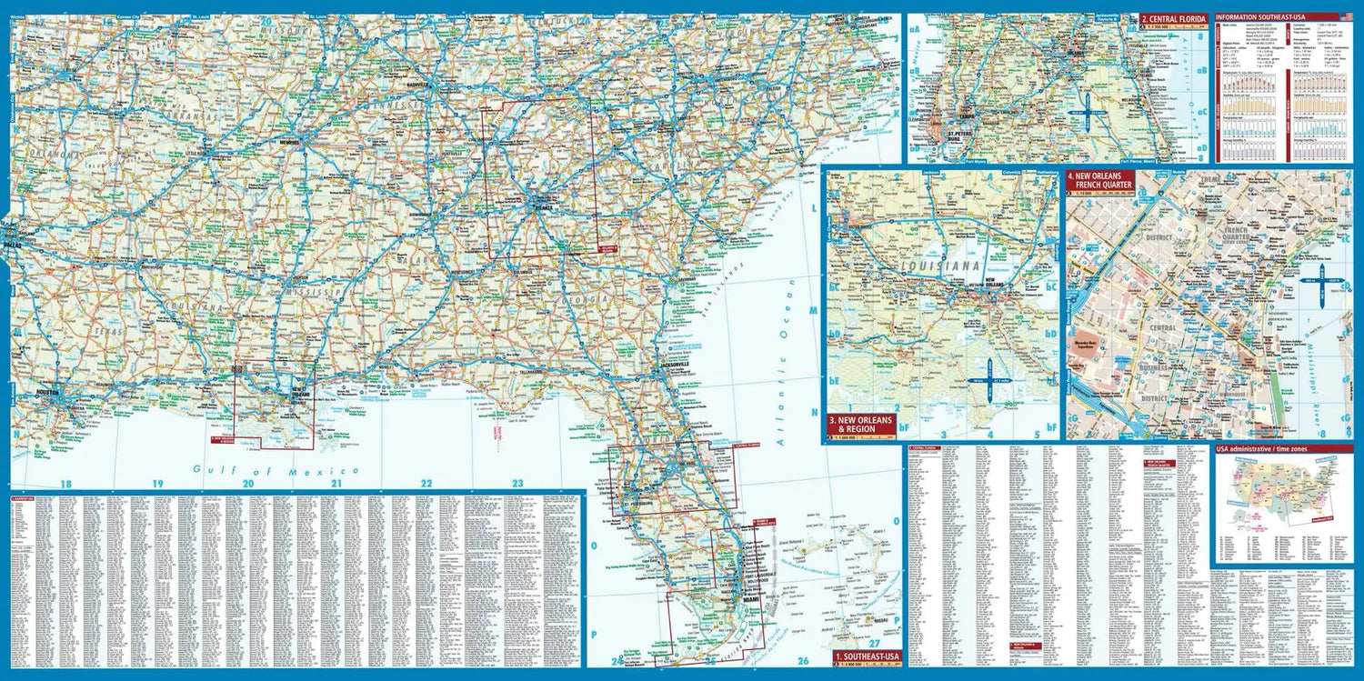 Carte routière plastifiée - USA Sud-Est | Borch Maps carte routière Borch Maps