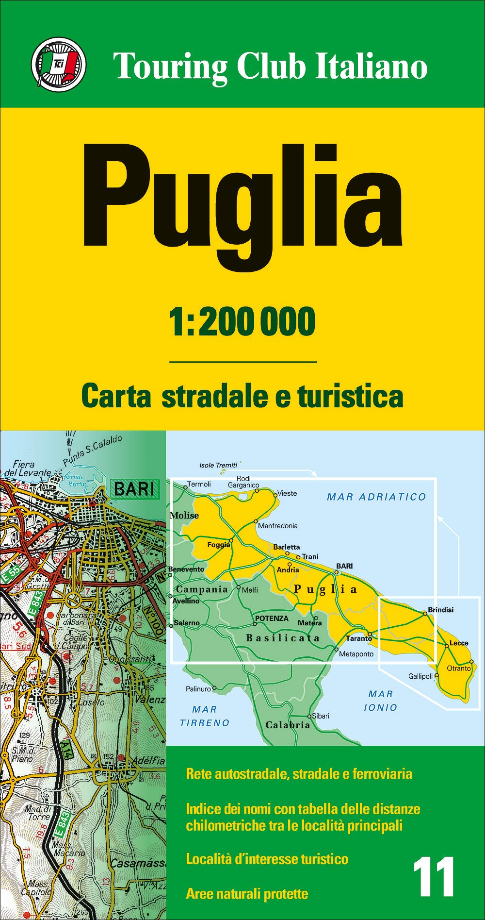 Carte routière - Pouilles, n° 11 | Touring Club Italiano carte pliée Touring 