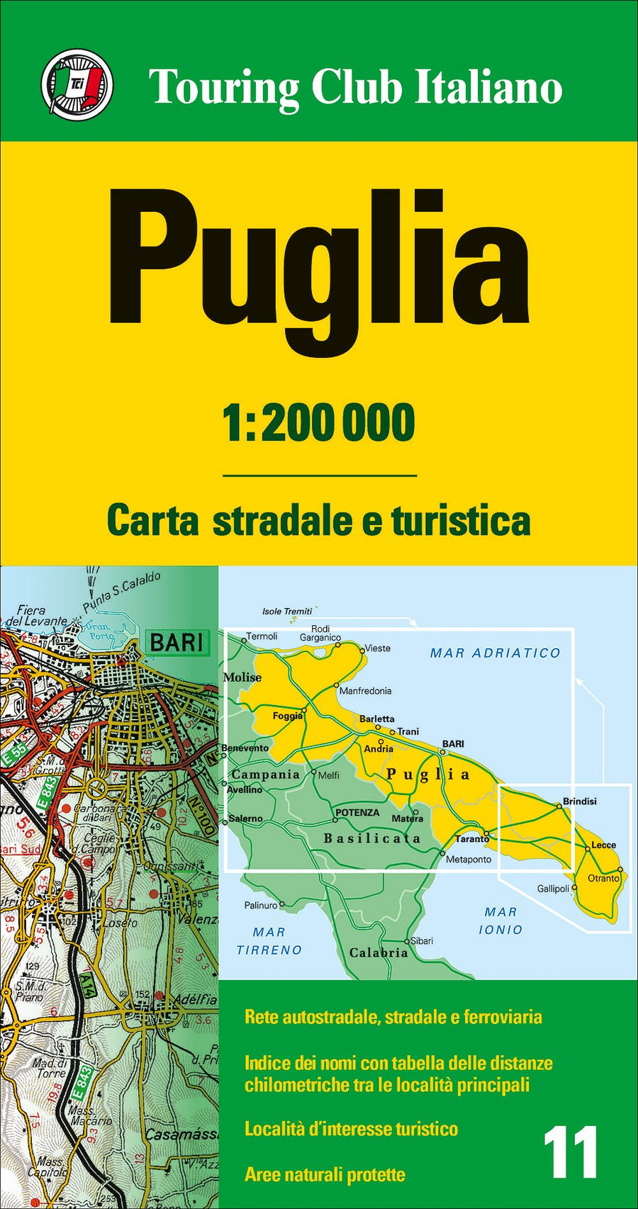 Carte routière - Pouilles, n° 11 | Touring Club Italiano carte pliée Touring 