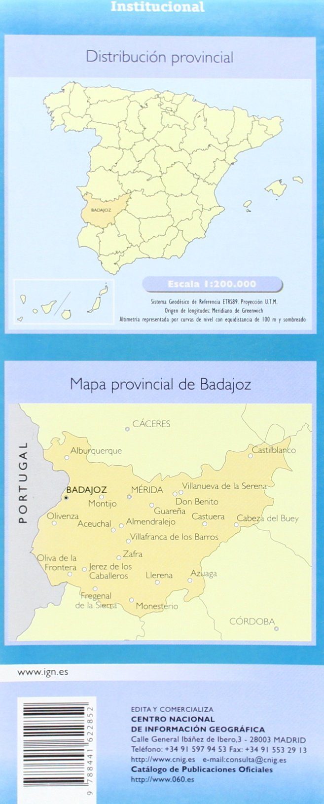 Carte routière provinciale n° 07 - Badajoz (Estrémadure, Espagne) | CNIG carte routière CNIG