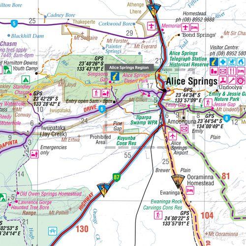 Carte routière - Red Centre (Australie), d'Alice Springs à Uluru | Hema Maps carte pliée Hema Maps 