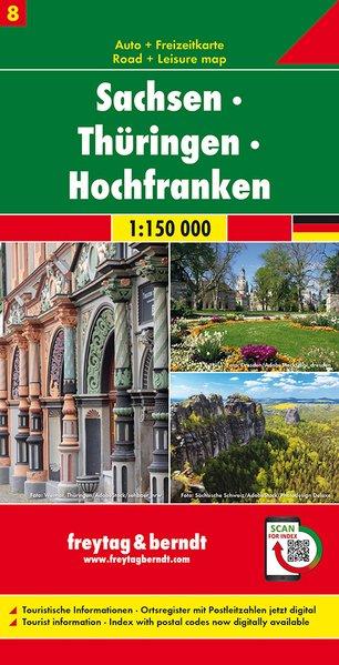 Carte routière - Sachsen - Thüringen - Hochfranken (Allemagne), n° 8 | Freytag & Berndt - 1/150 000 carte pliée Freytag & Berndt 