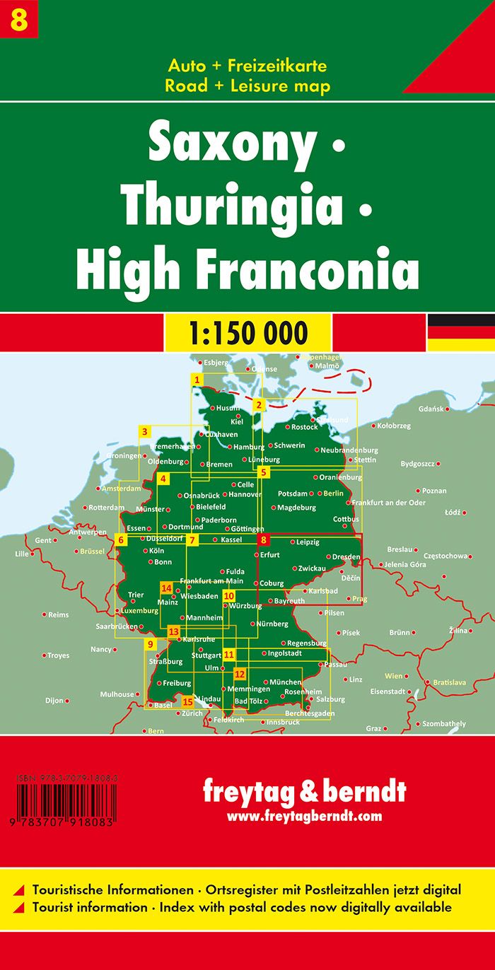 Carte routière n° 8 (Allemagne) - Sachsen, Thüringen, Hochfranken | Freytag & Berndt - 1/150 000 carte routière Freytag & Berndt