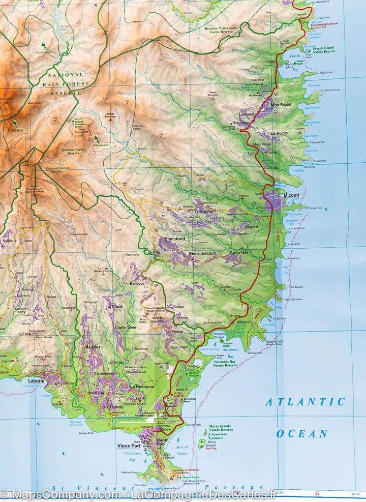 Carte routière &#8211; Sainte Lucie (Antilles) | Gizi Map - La Compagnie des Cartes