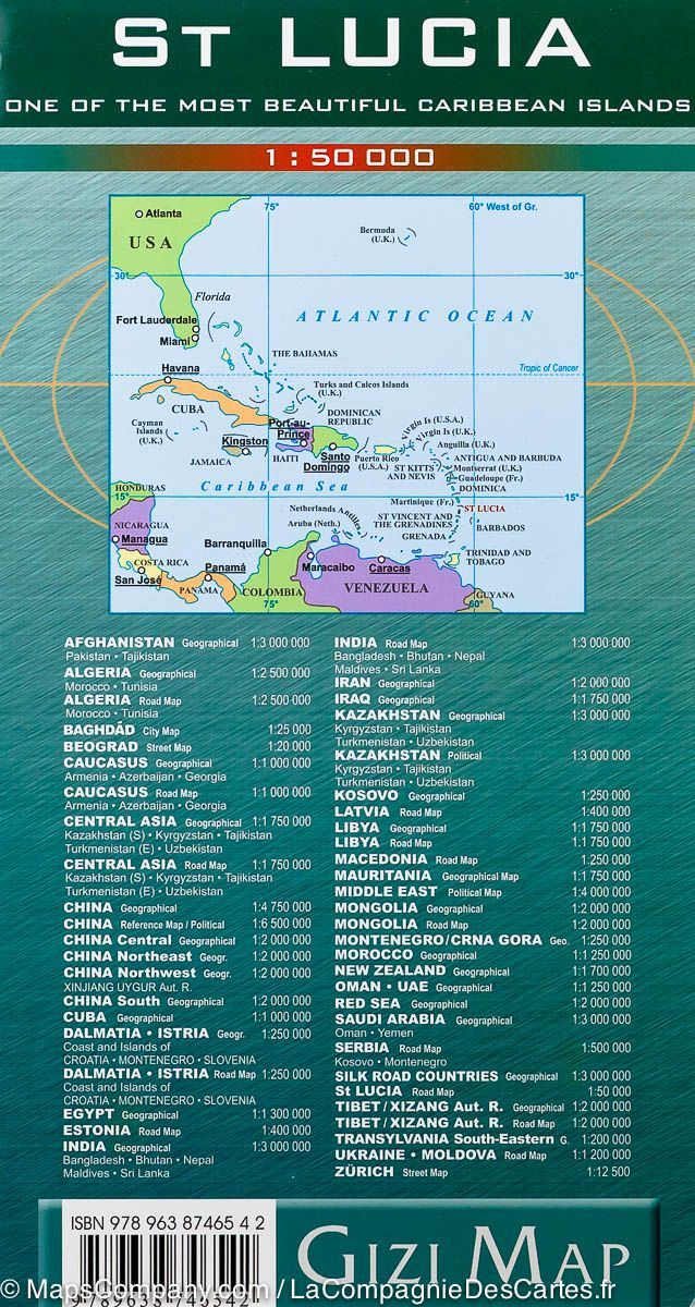 Carte routière &#8211; Sainte Lucie (Antilles) | Gizi Map - La Compagnie des Cartes