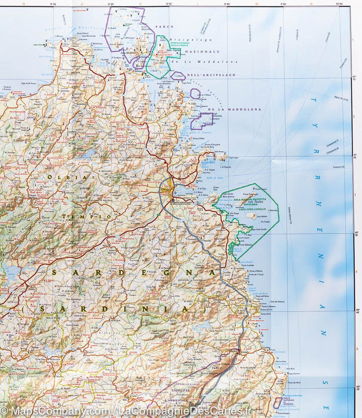 Carte routière de la Sardaigne | National Geographic - La Compagnie des Cartes