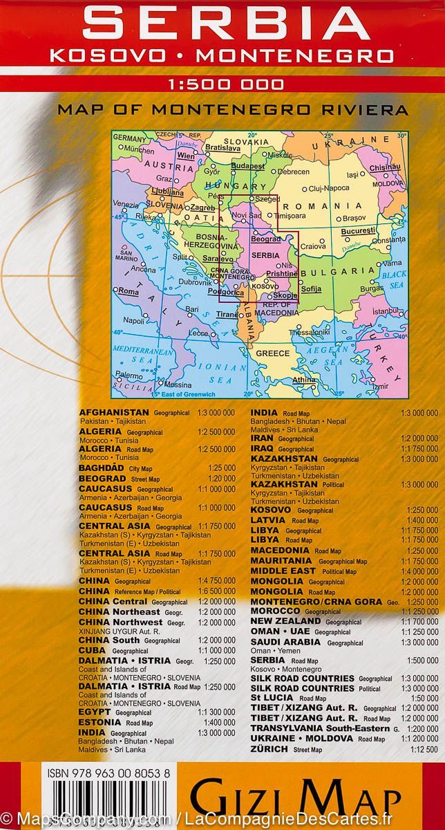 Carte routière &#8211; Serbie, Kosovo &#038; Montenegro | Gizi Map - La Compagnie des Cartes