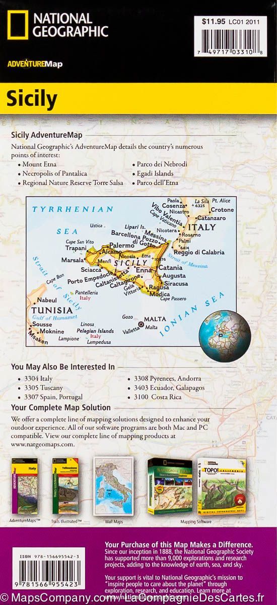 Carte routière de la Sicile | National Geographic - La Compagnie des Cartes