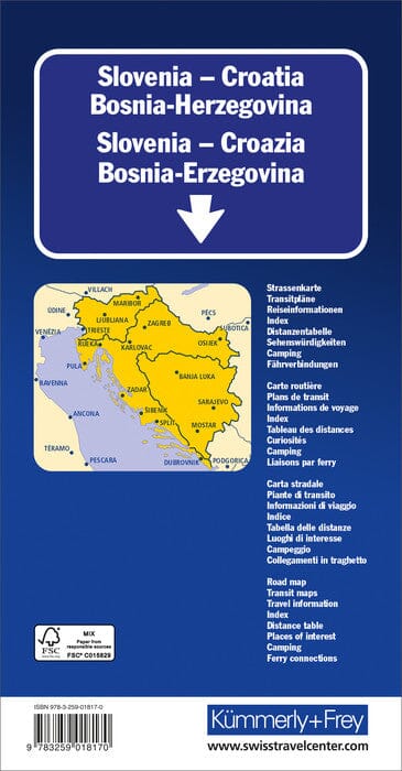 Carte routière - Slovénie, Croatie, Bosnie-Herzégovine | Kümmerly & Frey carte routière Kümmerly & Frey