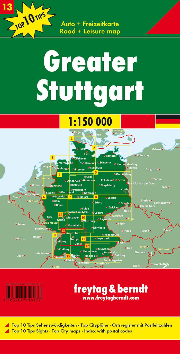Carte routière n° 13 (Allemagne) - Stuttgart et environs | Freytag & Berndt - 1/150 000 carte routière Freytag & Berndt
