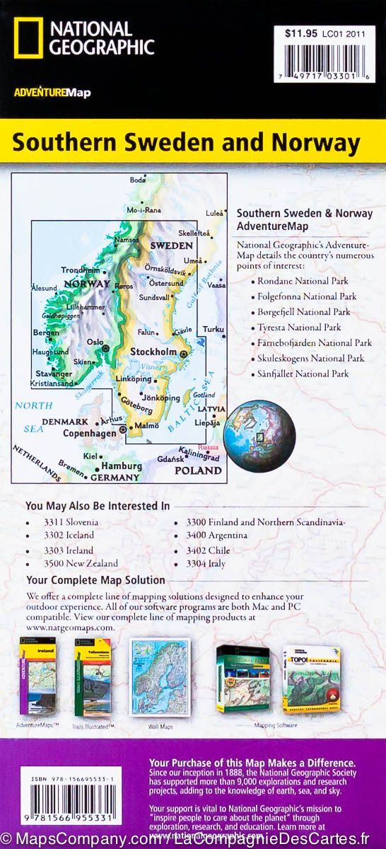 Carte routière - Suède Sud & Norvège Sud | National Geographic carte routière National Geographic