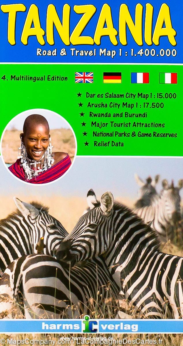 Carte routière de la Tanzanie (inclus Dar es Salaam, Arusha) | Harms Verlag - La Compagnie des Cartes