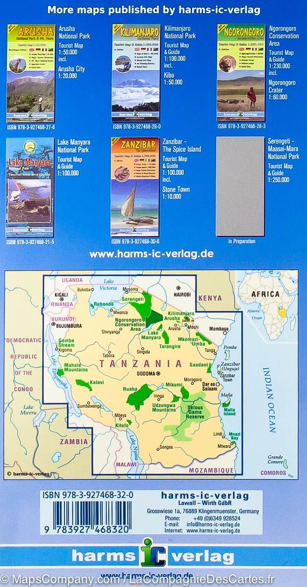 Carte routière - Tanzanie (inclus Dar es Salaam, Arusha) | Harms Verlag carte routière Harms Verlag