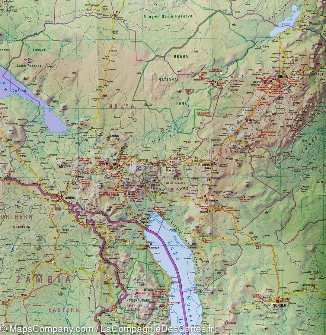 Carte routière de la Tanzanie (inclus Dar es Salaam, Arusha) | Harms Verlag - La Compagnie des Cartes